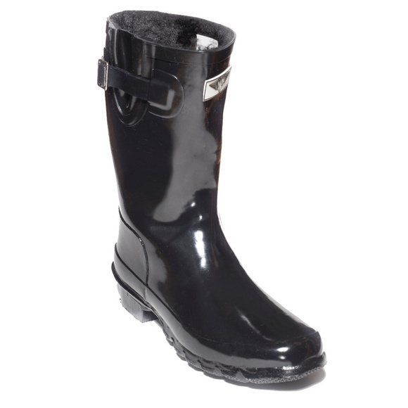 Women's Rain Boots, Rubber Mid Calf Lined RainBoots, RB-1502, Fur Black - Picture 1 of 7